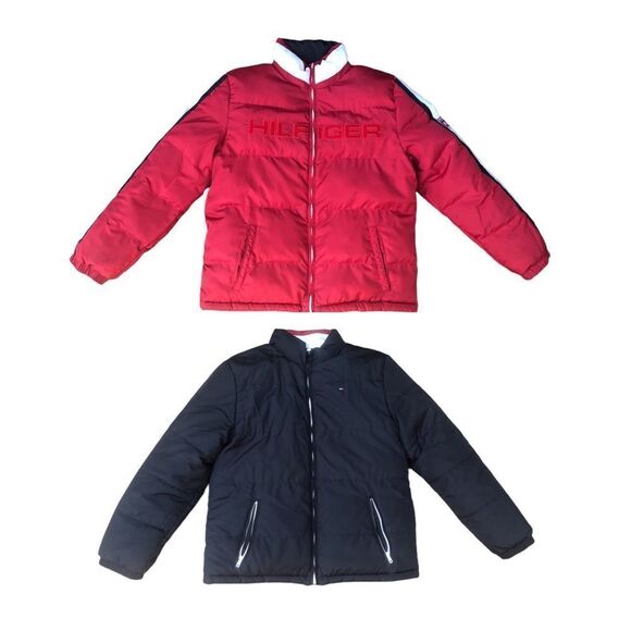 Vintage 2011 Tommy Hilfiger Reversible Jacket Large Black/Red BIG LOGO - Picture 1 of 15